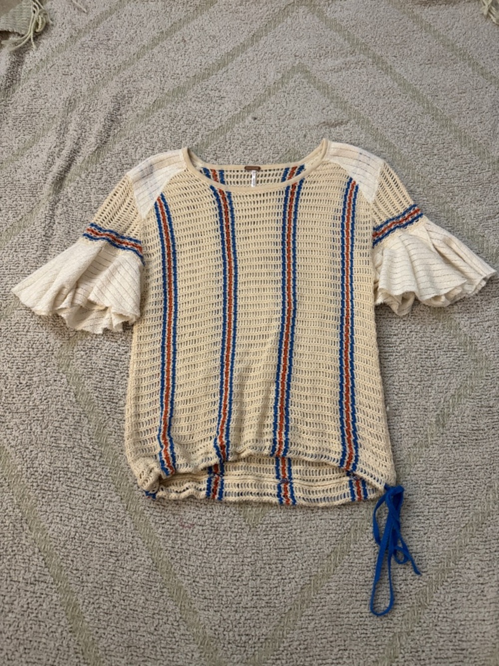 Free People Open Knit Bell Sleeve Sweater Boho Stripe Top